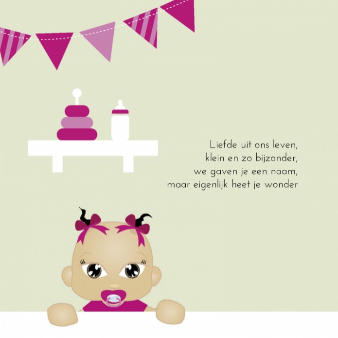 Geboortekaartje Babykamer roze - Aziatisch meisje binnen
