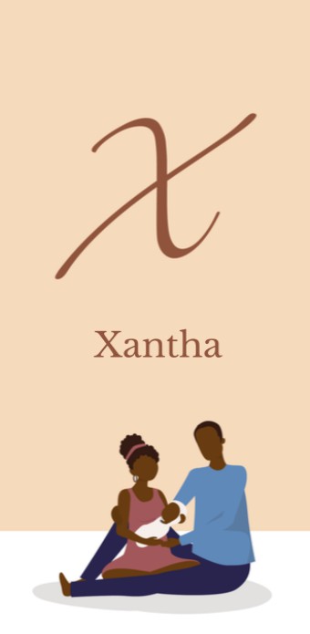 Geboortekaartje letter X - gezin donkere huidskleur (zittend) voor