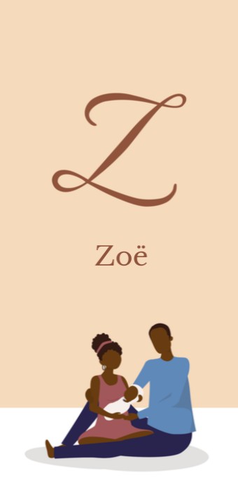 Geboortekaartje letter Z - gezin donkere huidskleur (zittend)