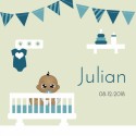 Geboortekaartje Babykamer blauw - lichtbruin jongen voor
