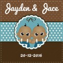 Dubbele cupcake - lichtbruin tweeling jongens voor
