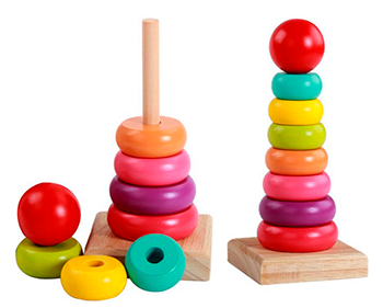 Puzzel-Houten-Ring-Regenboog-Toren-Stacker-speelgoed-baby